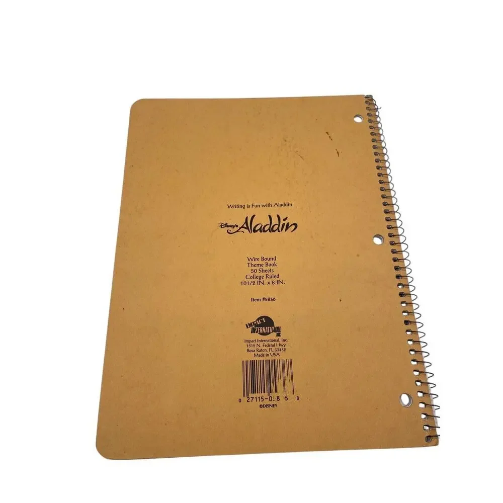 Aladdin Genie Notebook Spiral Bound Ruler Lined Pages USA Made Vintage Disney